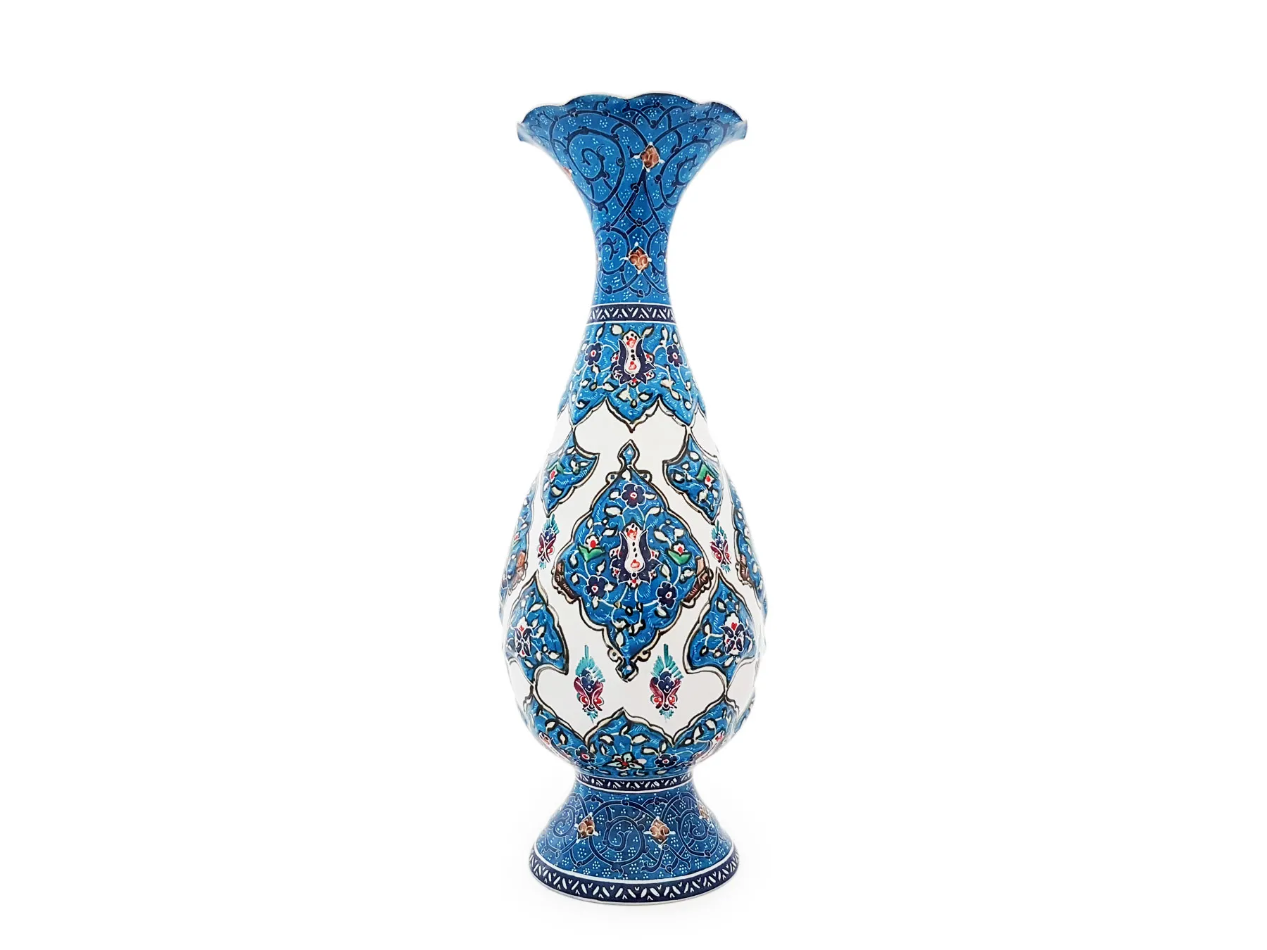 گلدان ترنج برجسته میناکاری اسماعیلی ارتفاع ۲۰ سانتی متر