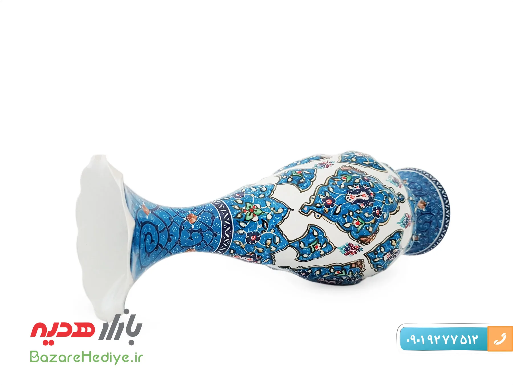 گلدان ترنج برجسته میناکاری اسماعیلی ارتفاع ۲۰ سانتی متر