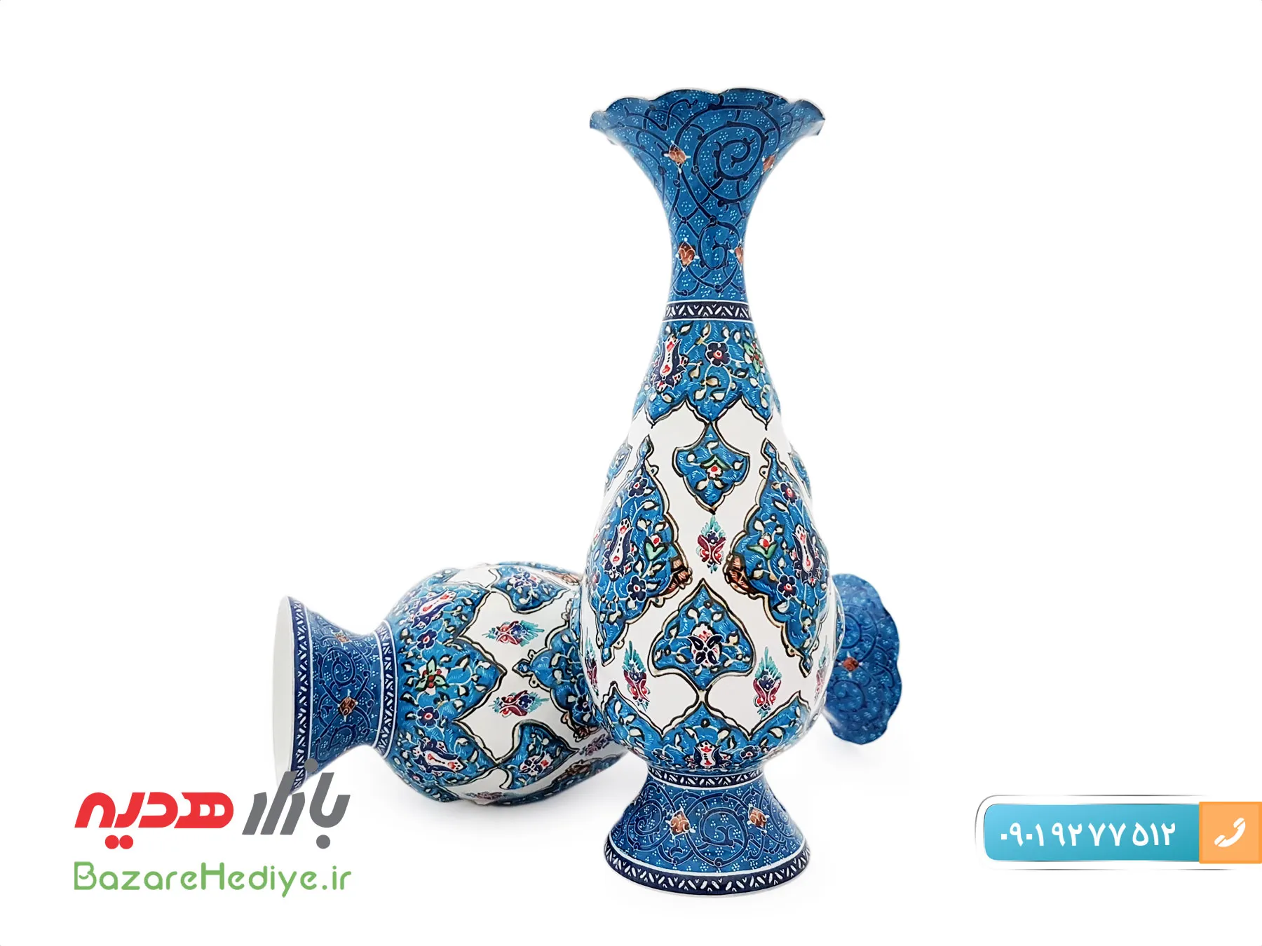 گلدان ترنج برجسته میناکاری اسماعیلی ارتفاع ۲۰ سانتی متر
