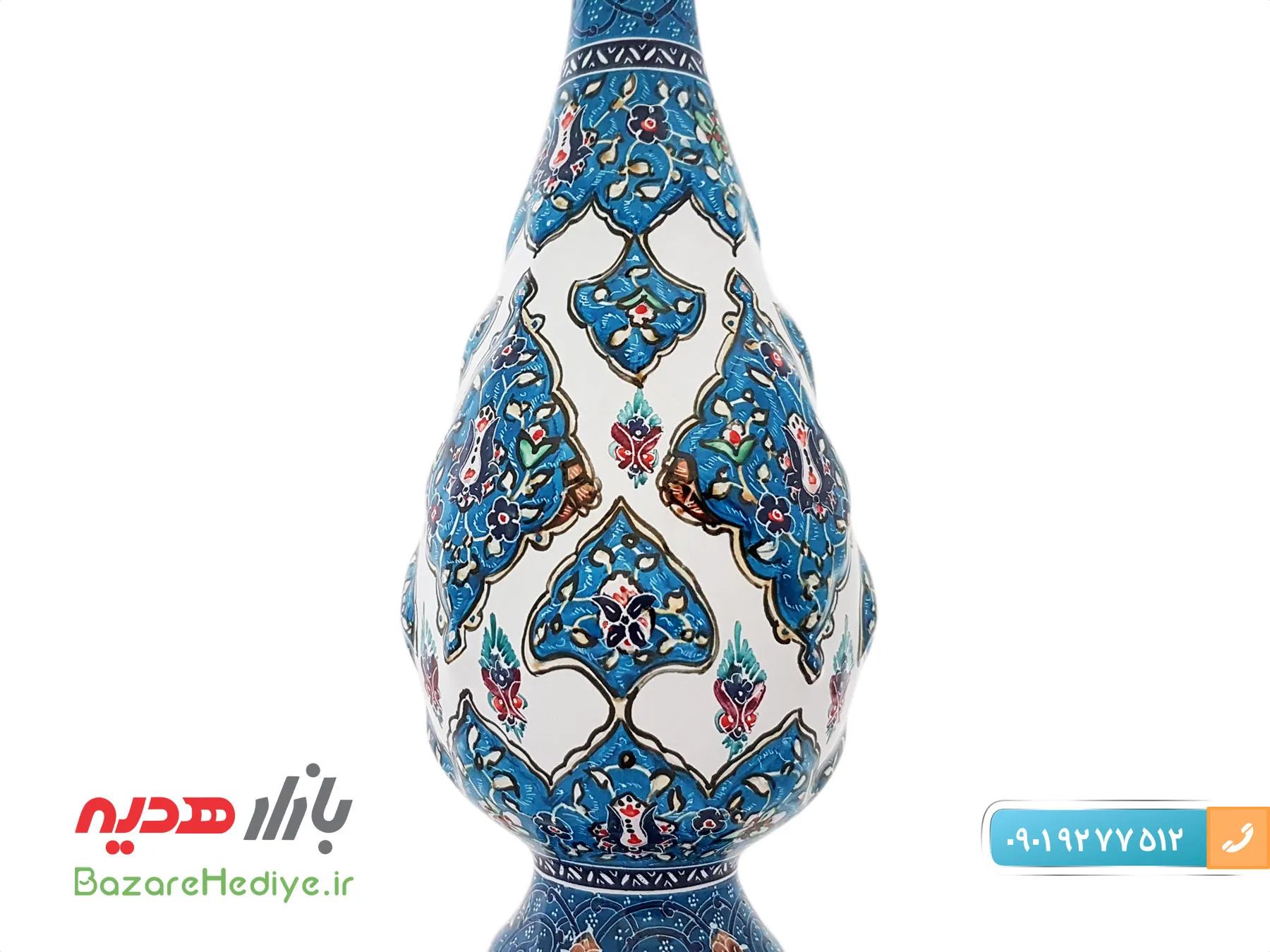 گلدان ترنج برجسته میناکاری اسماعیلی ارتفاع ۲۰ سانتی متر