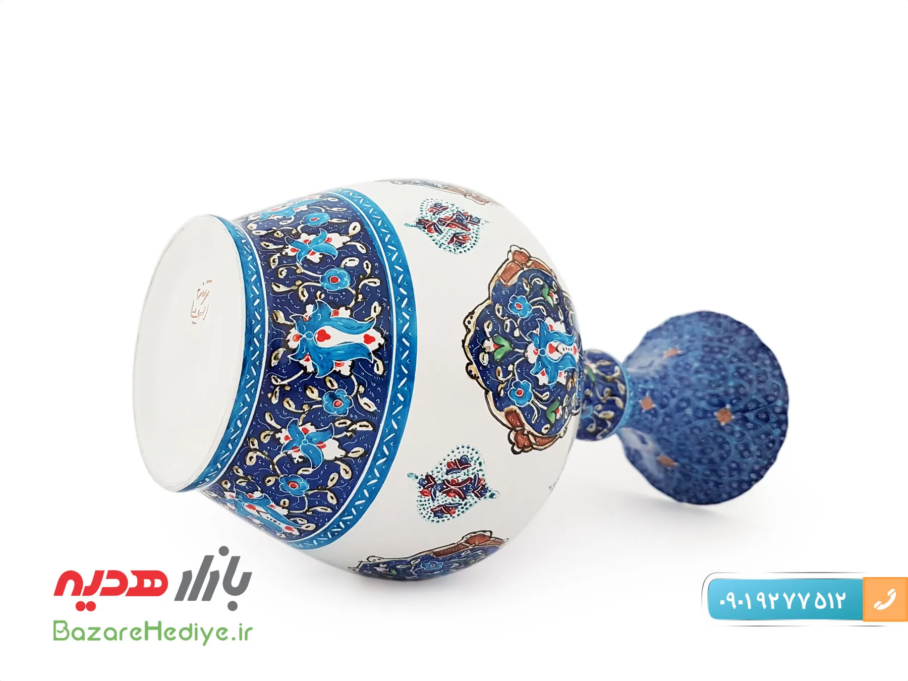 گلدان میناکاری شده مدل خمره ای اثر استاد مرتضی اسماعیلی