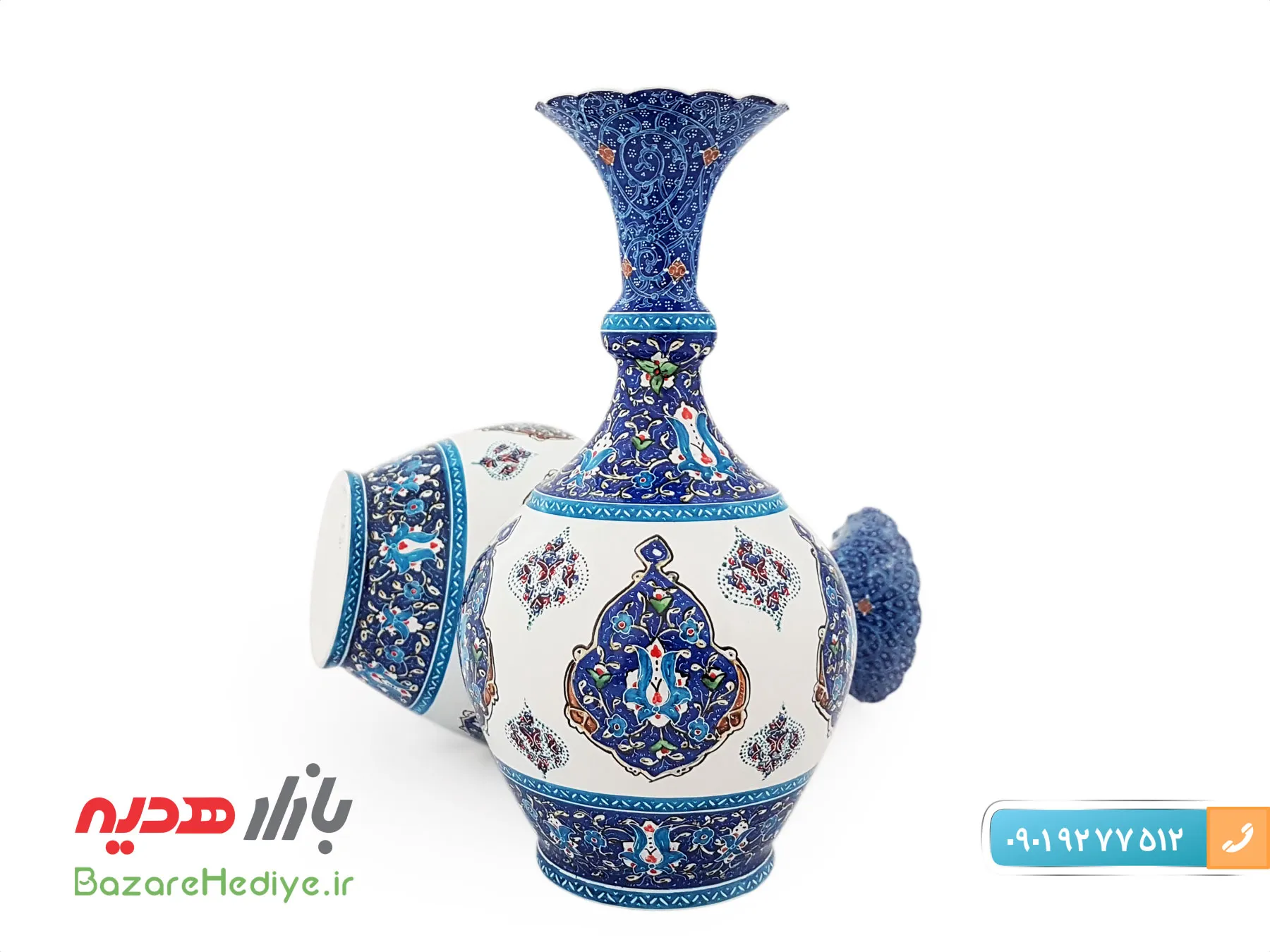 گلدان میناکاری شده مدل خمره ای اثر استاد مرتضی اسماعیلی