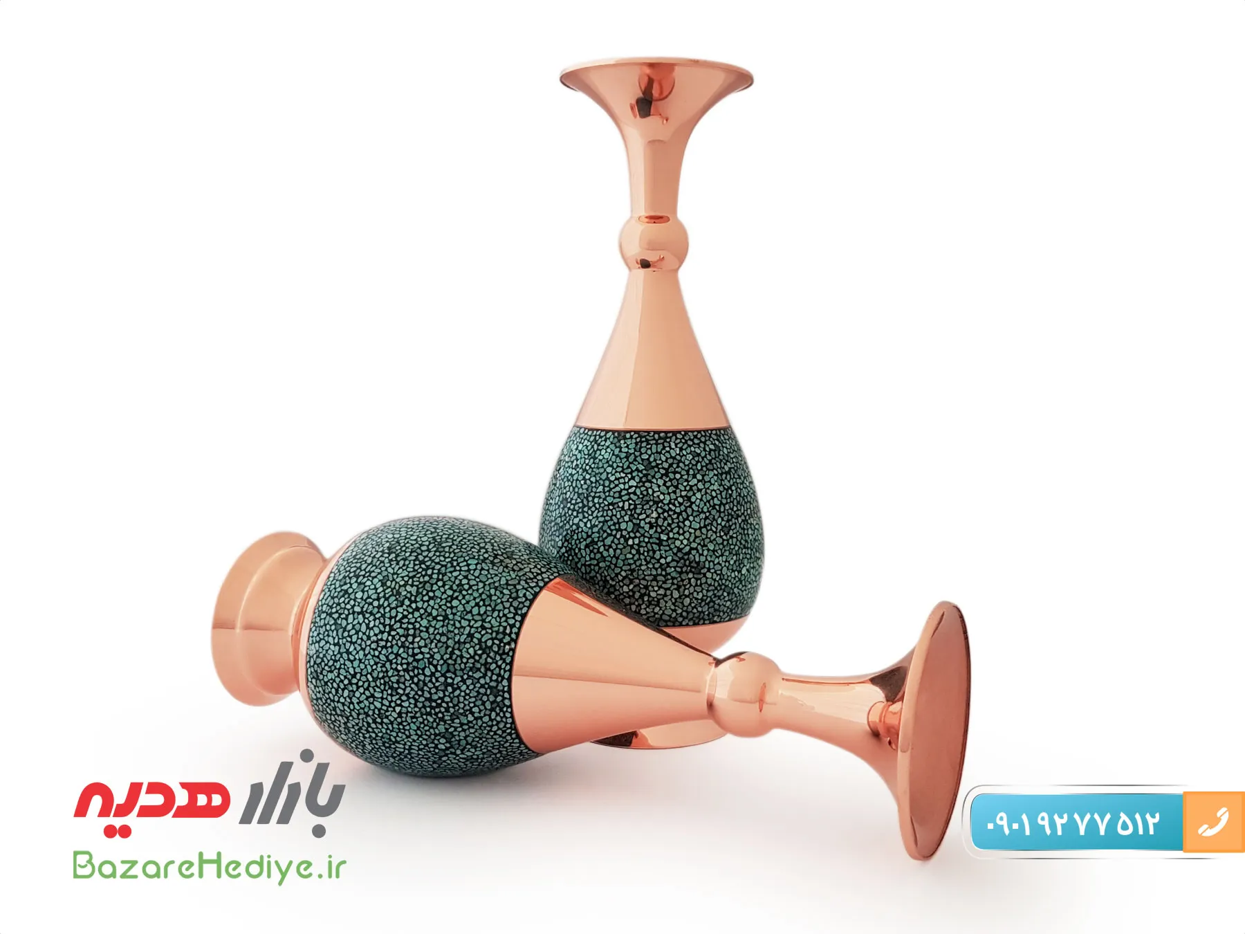گلدان فیروزه کوبی مسی صراحی ۲۵ سانتی متری