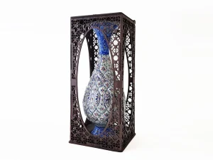 گلدان میناکاری مسی با جعبه مشبک ارتفاع ۲۵ سانتی متر