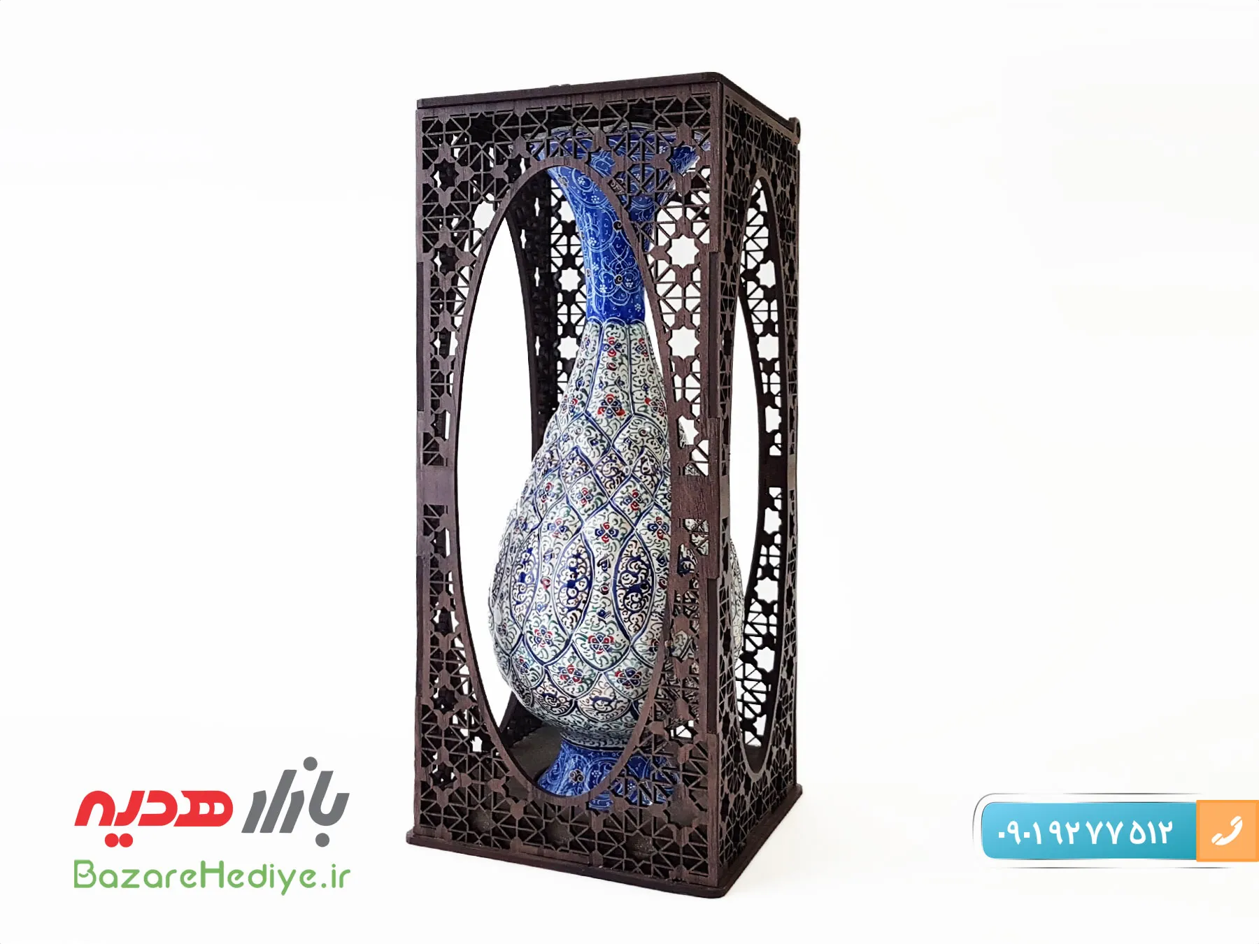 گلدان میناکاری مسی با جعبه مشبک ارتفاع ۲۵ سانتی متر
