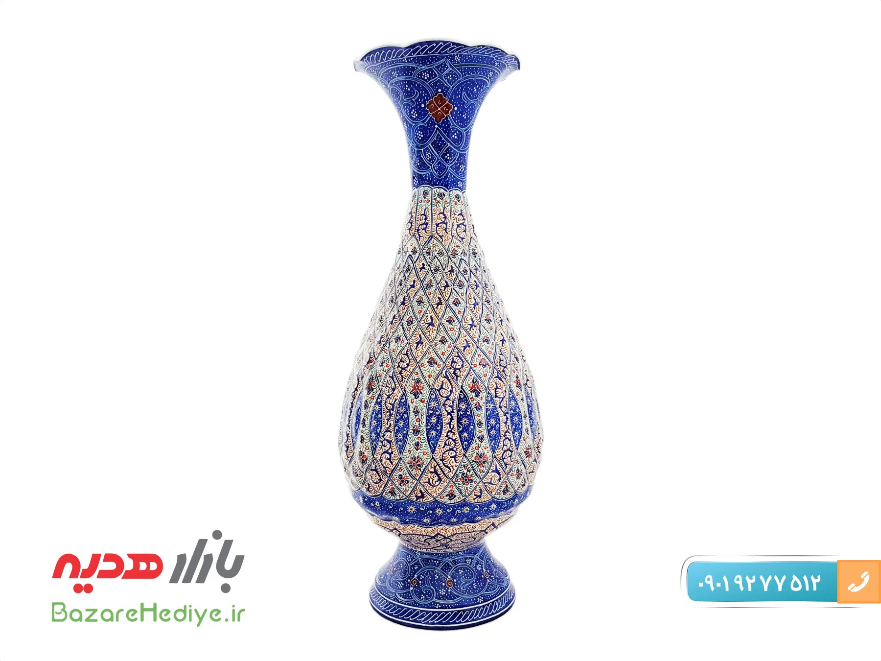 گلدان ميناکاری اسماعيلی طرح برجسته ۲۵ سانتی