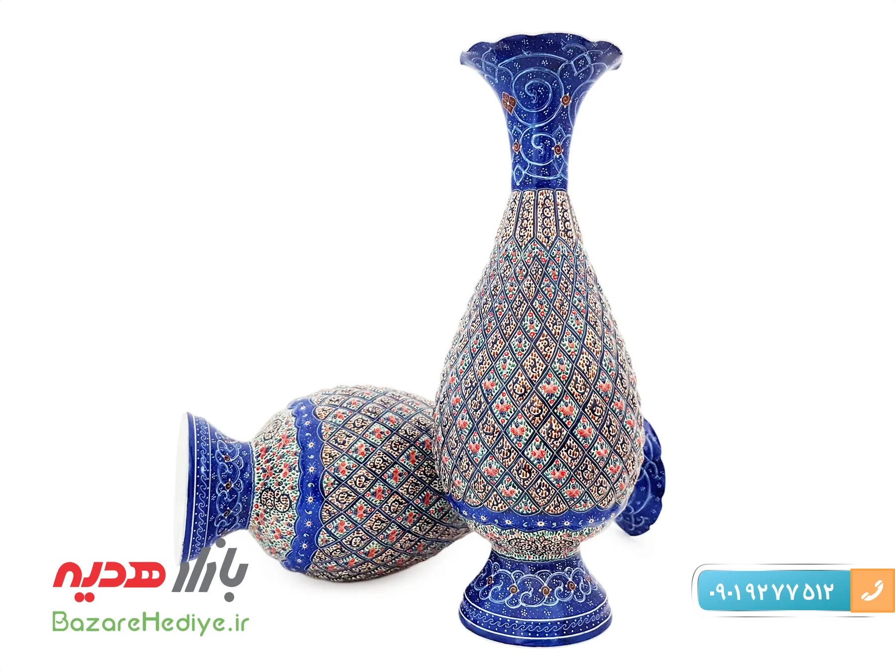 گلدان میناکاری مرتضی اسماعیلی صراحی ۲۵ سانتی