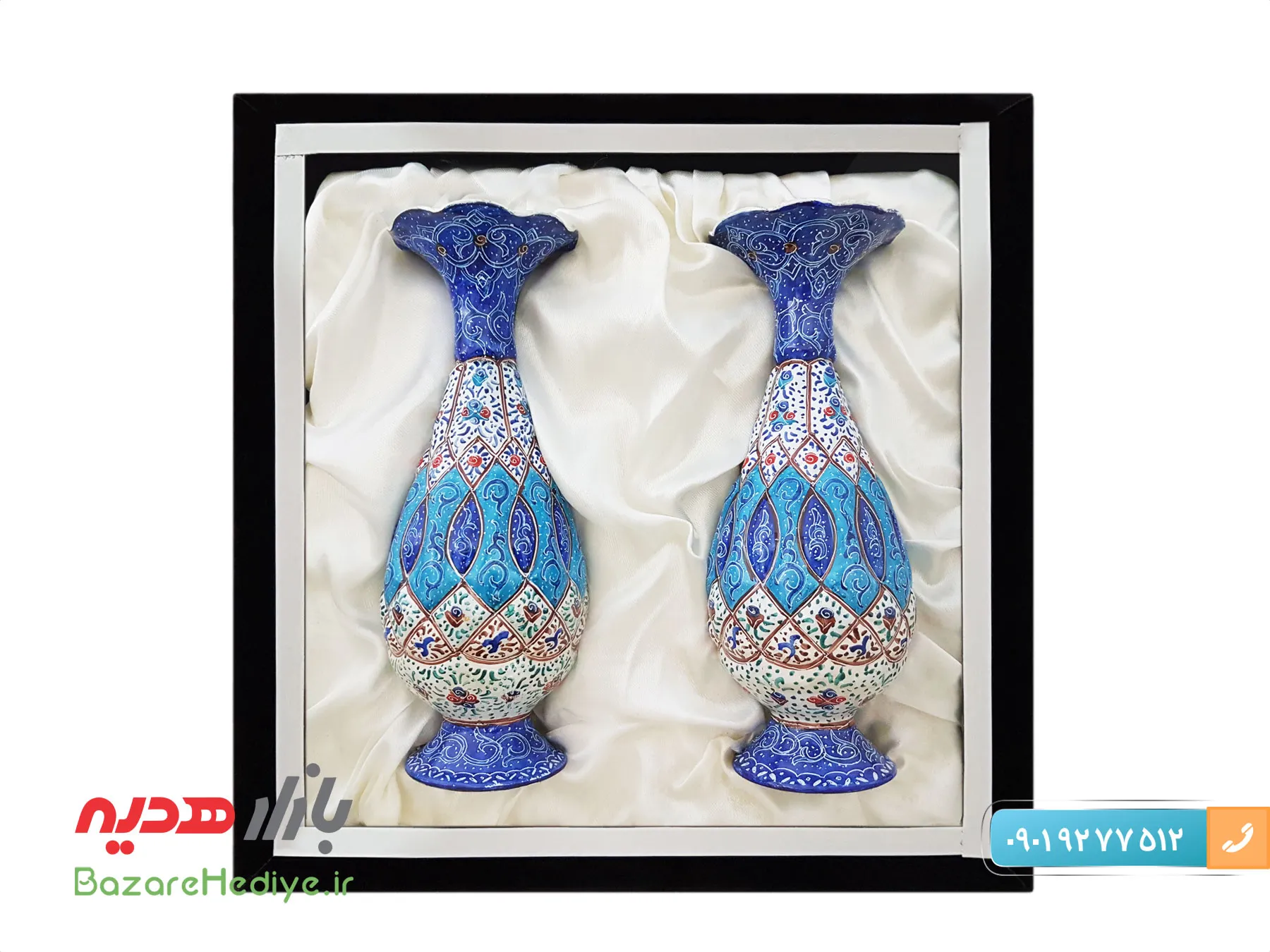 باکس ست جفت گلدان مسی میناکاری 16 سانتی متری
