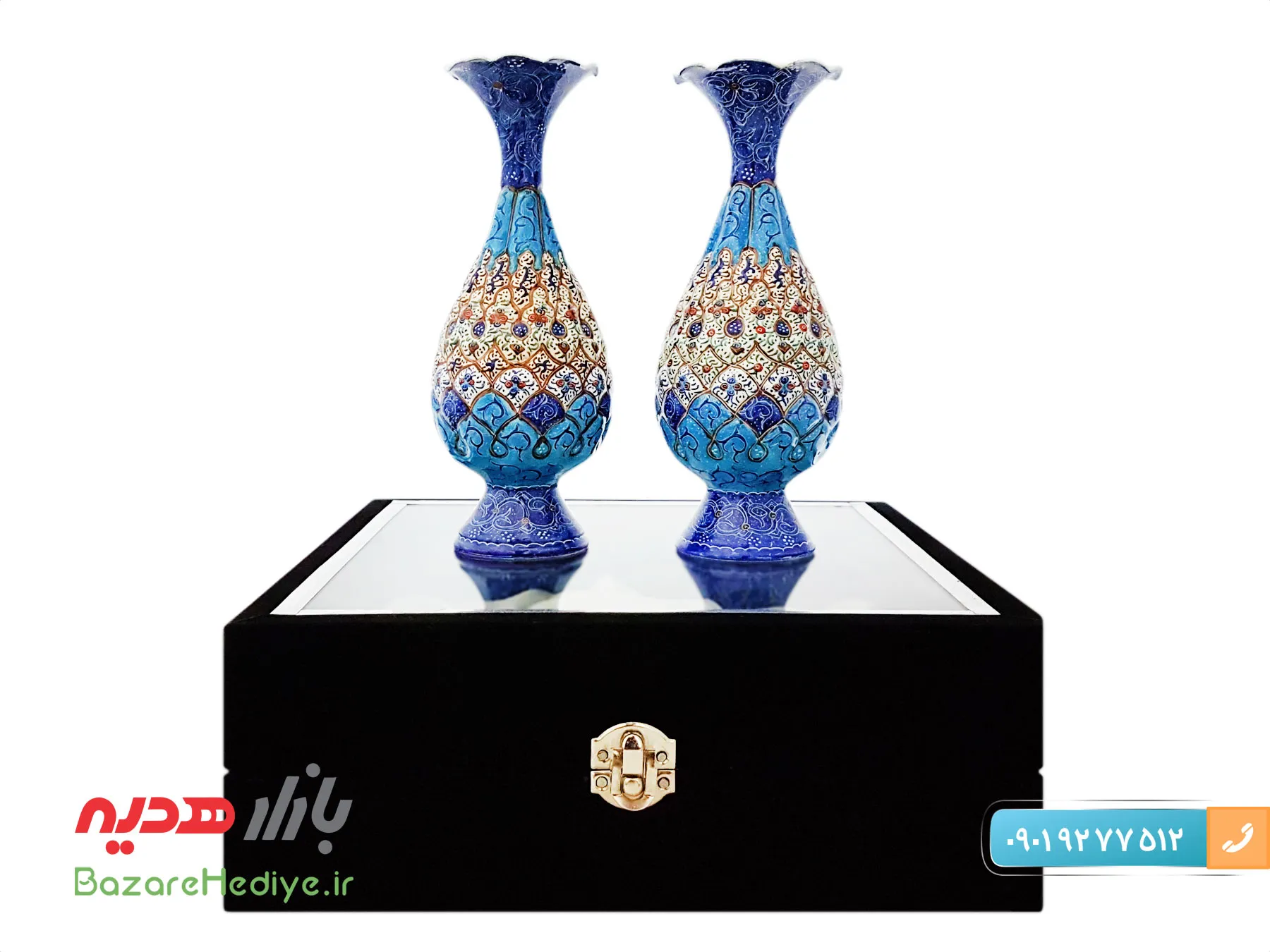 باکس جفت گلدان مسی میناکاری 20 سانتیمتری