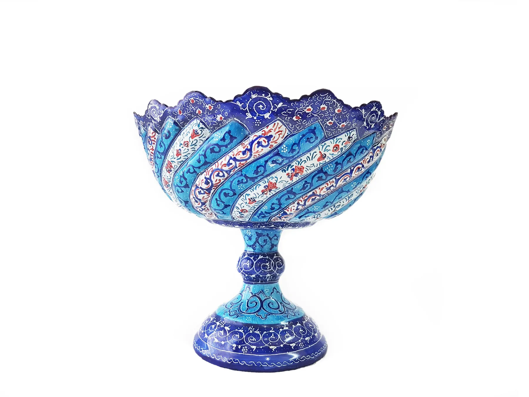 شیرینی خوری مسی میناکاری شده (میوه خوری میناکاری پایه دار)