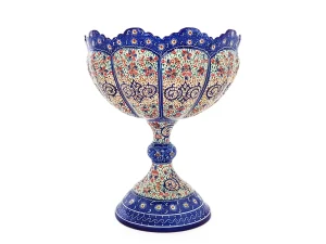 کاسه پایه دار مسی میناکاری استاد مرتضی اسماعیلی ارتفاع ۱۸ سانتی