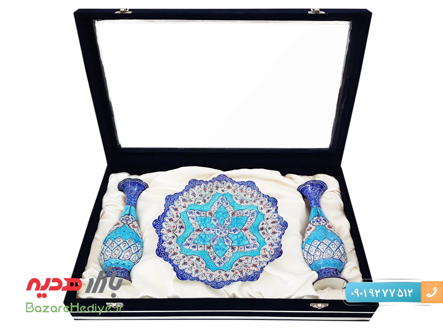 باکس ست میناکاری شده گلدان ۲۰ و بشقاب ۲۵ سانتی