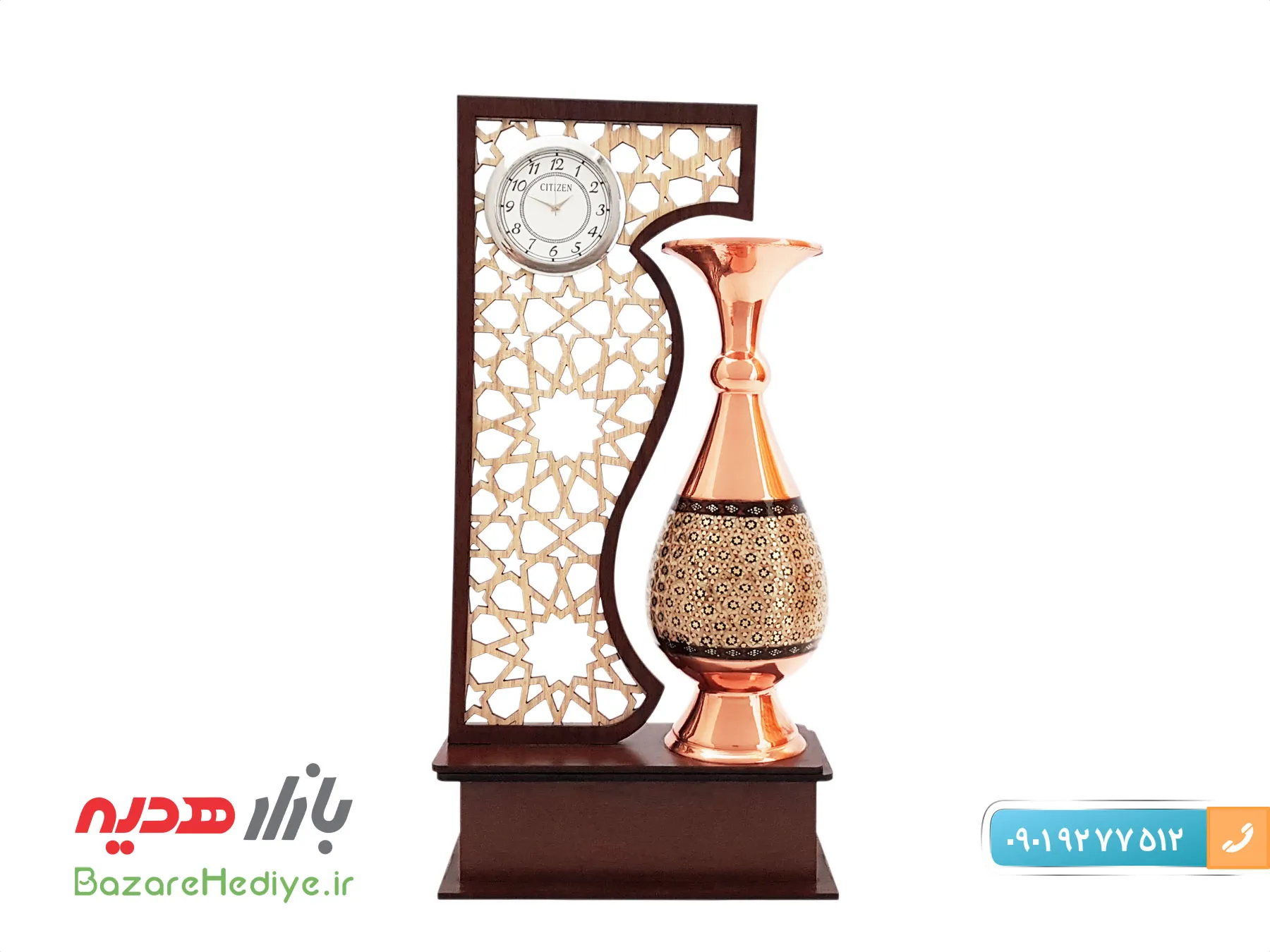 تندیس گلدان ساعت دار ۲۰ سانتی مس و خاتم