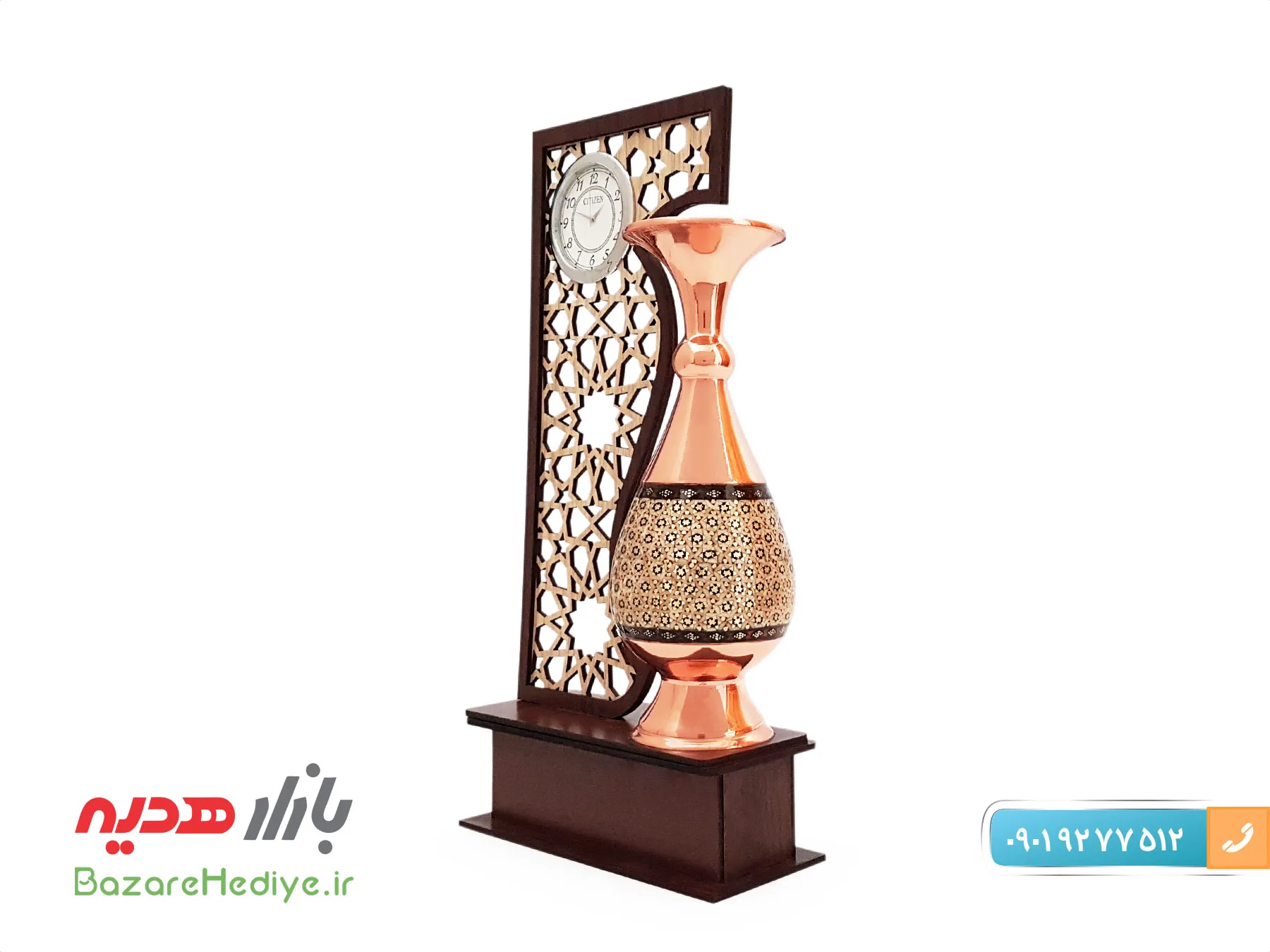 تندیس گلدان ساعت دار ۲۰ سانتی مس و خاتم