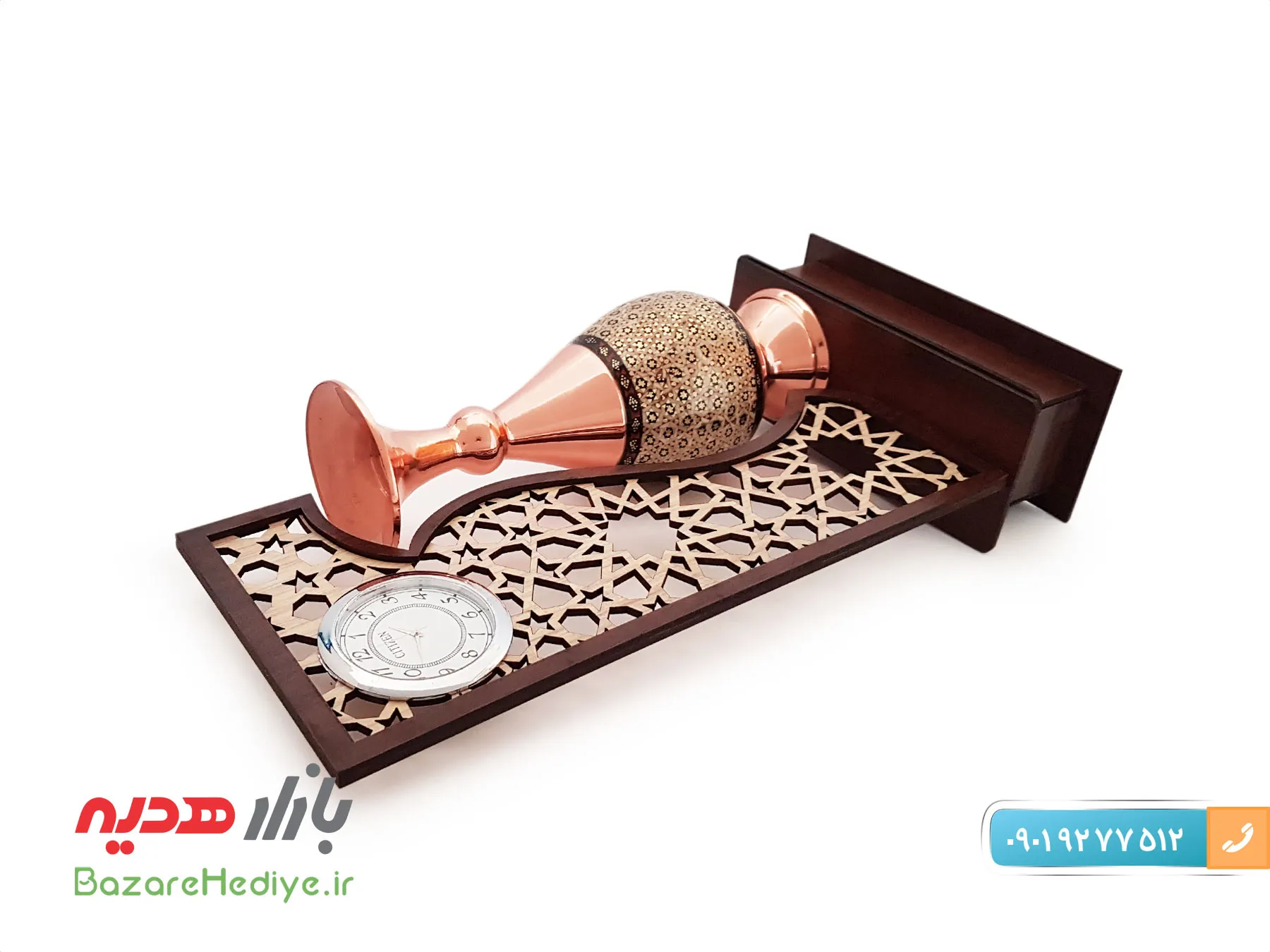 تندیس گلدان ساعت دار ۲۰ سانتی مس و خاتم