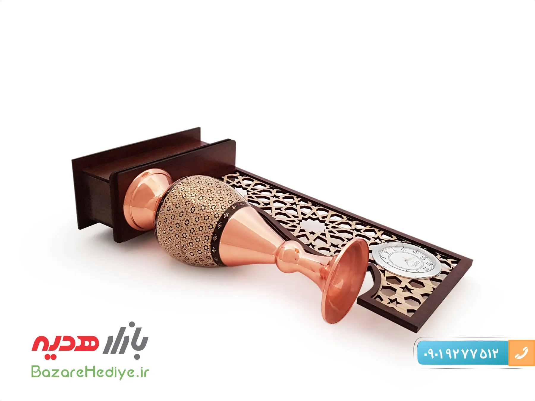تندیس گلدان ساعت دار ۲۰ سانتی مس و خاتم