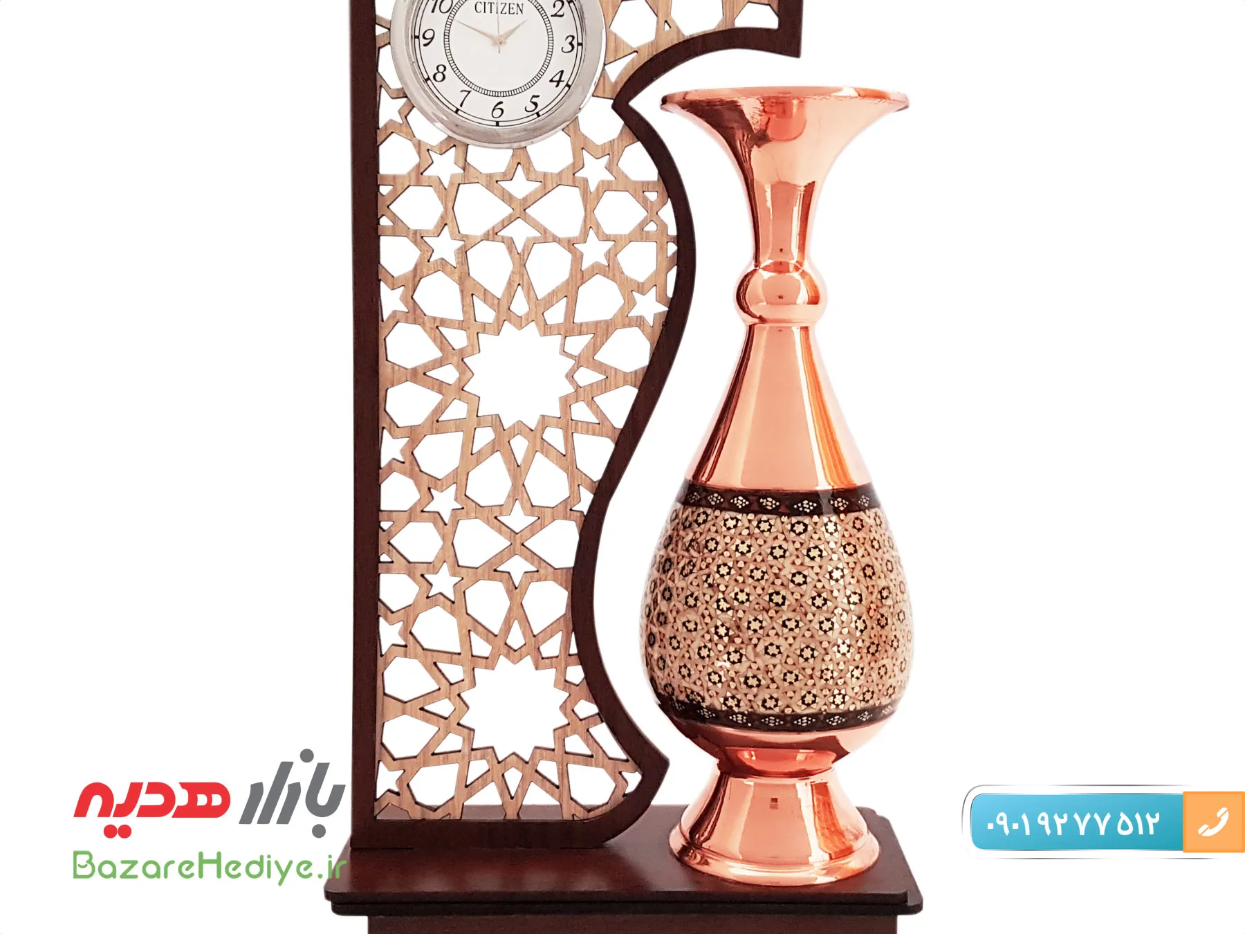 تندیس گلدان ساعت دار ۲۰ سانتی مس و خاتم