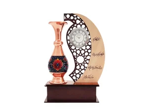 تندیس ساعت دار مس و پرداز طرح مهر و ماه