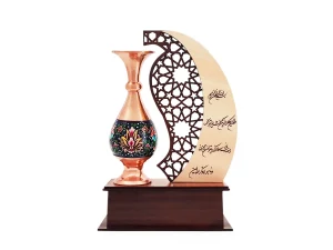 تندیس گلدان مس و پرداز طرح مهر و ماه