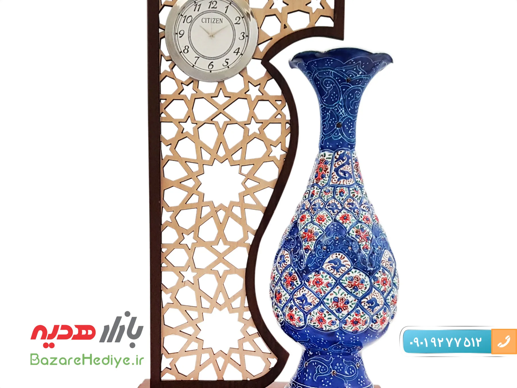 تندیس ساعت گلدان ۲۰ سانتی میناکاری